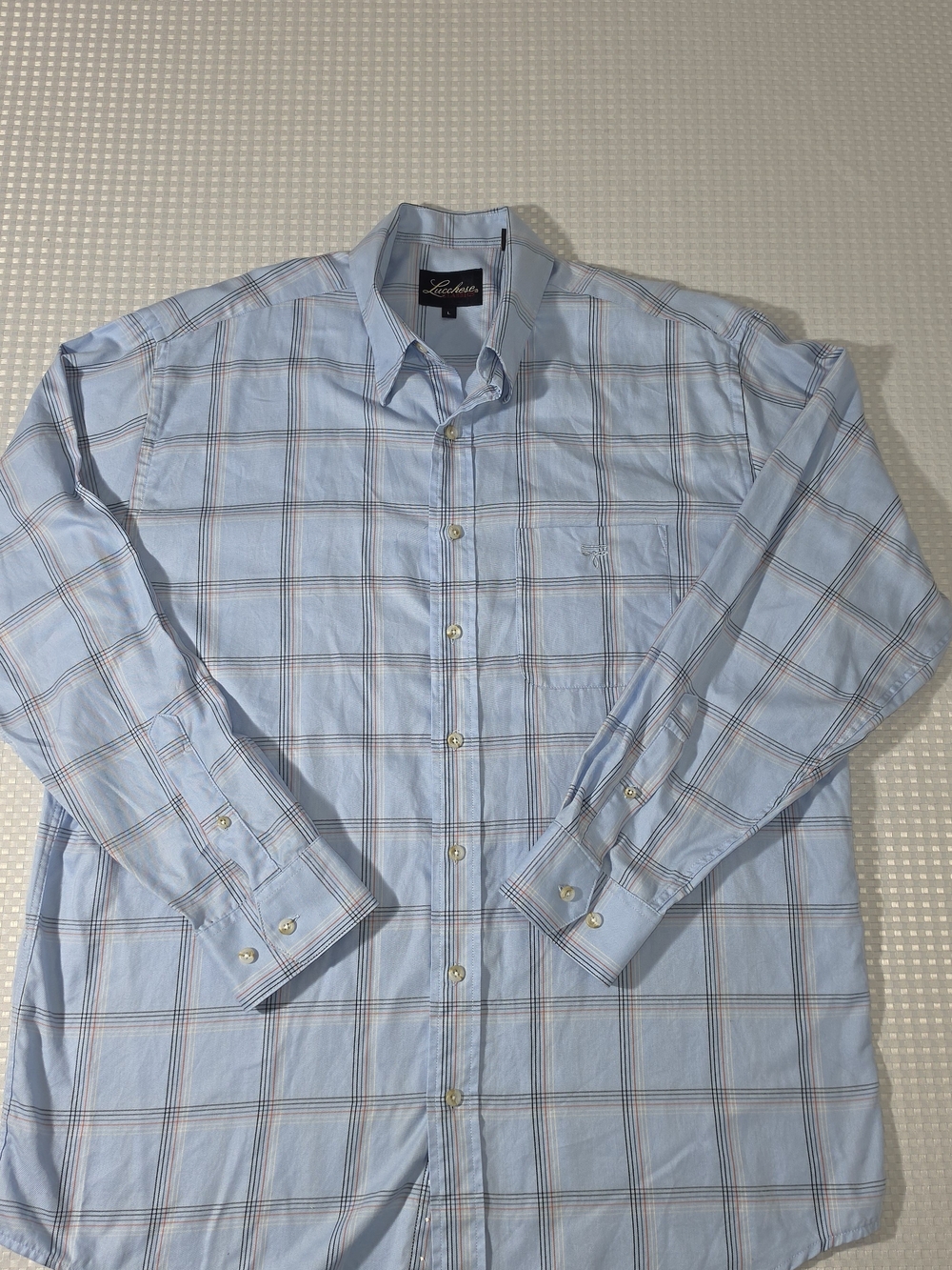 Lucchese Classics Men's Large 100% Cotton Plaid Western Dress Shirt Light Blue - Picture 2 of 10